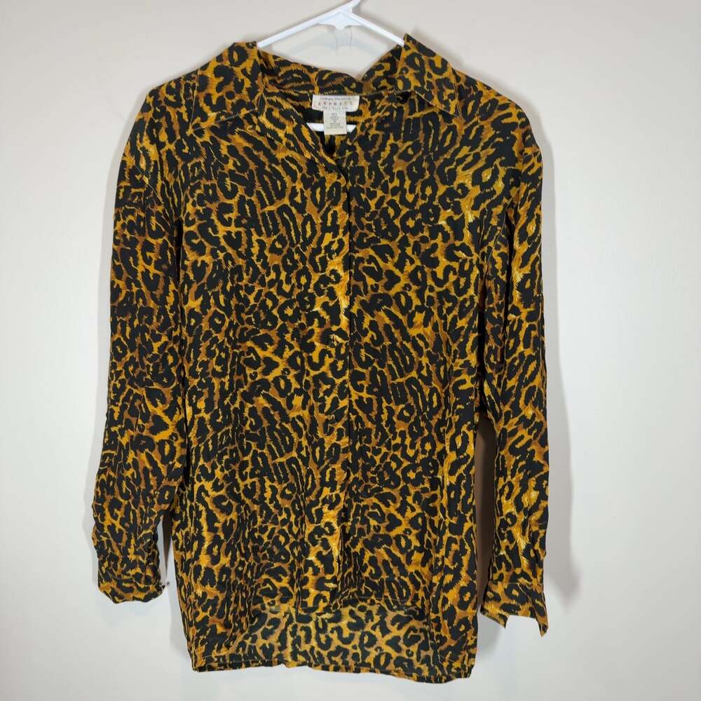 Vintage Compagnie Internationale Express Silk Leopard Print Shirt Size Small